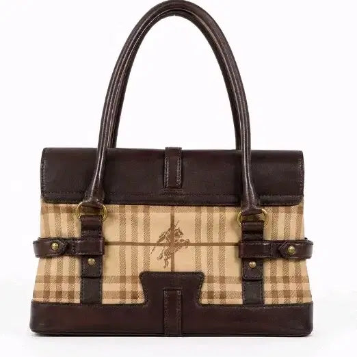 [BUNJANG] Burberry Haymarket Check Leather Trim Tote Bag / 버버리 정품 헤이마켓 체크 토트백