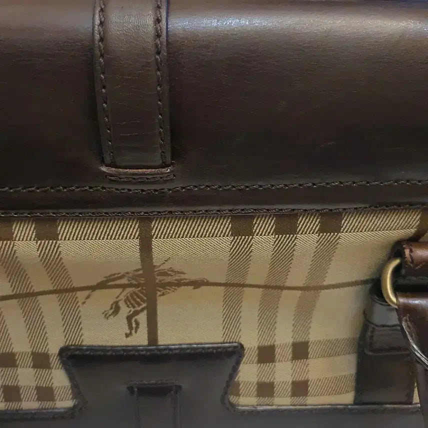 [BUNJANG] Burberry Haymarket Check Leather Trim Tote Bag / 버버리 정품 헤이마켓 체크 토트백