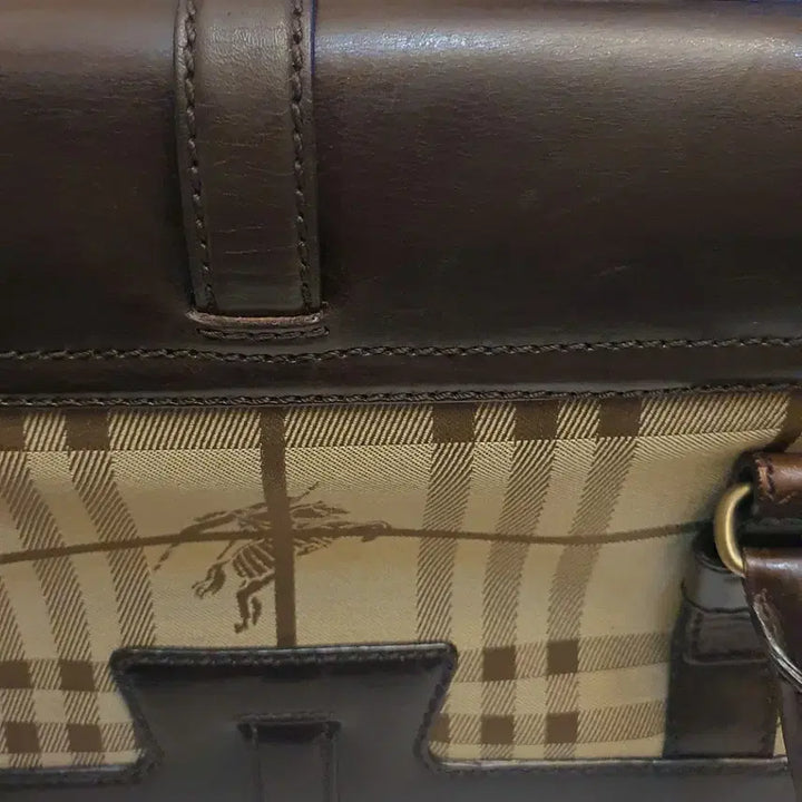 [BUNJANG] Burberry Haymarket Check Leather Trim Tote Bag / 버버리 정품 헤이마켓 체크 토트백