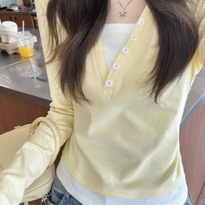 [BUNJANG] Layered T-shirt (S) + Flower Point Wide Denim Pants (L) Set / 레이어드 티셔츠(S)+플라워 포인트 와이드 데님팬츠(L) SET
