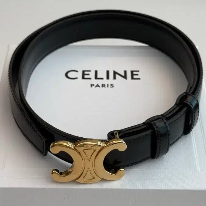 [BUNJANG] Celine Triomphe Belt Black Gold Medium 25mm Size 75 / 셀린느 트리옹프 벨트 블랙 금장 미듐 25mm 75사이즈