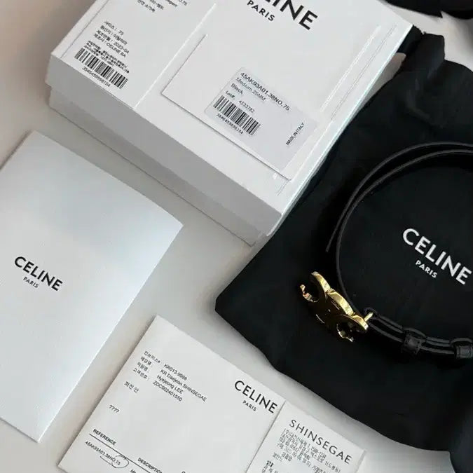 [BUNJANG] Celine Triomphe Belt Black Gold Medium 25mm Size 75 / 셀린느 트리옹프 벨트 블랙 금장 미듐 25mm 75사이즈