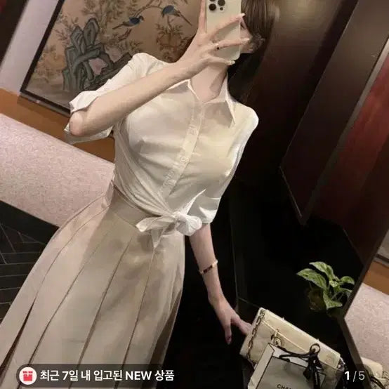 [BUNJANG] Leswan White Tie Ribbon Shirt S Size / (새상품) 7.3->4 르스완 타이 리본 셔츠 S 수입의류 화이트