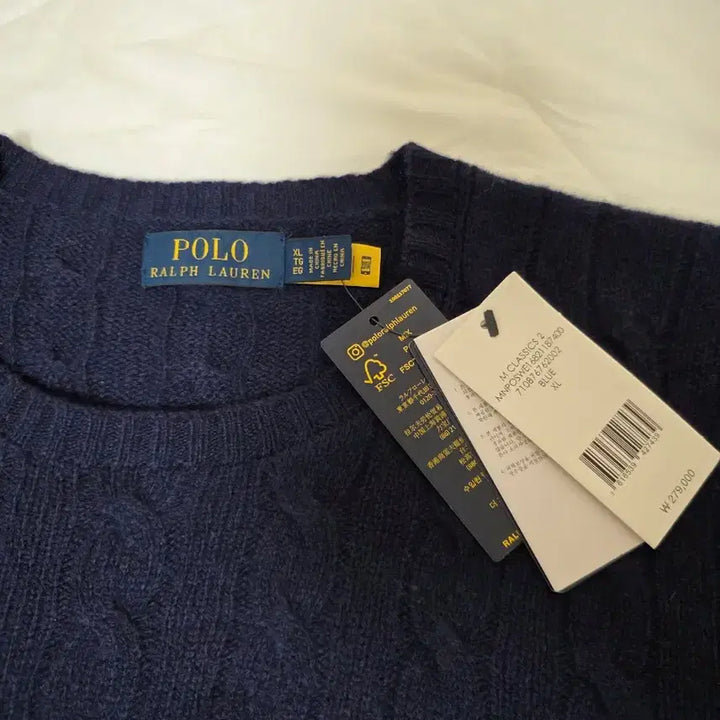 [BUNJANG] Polo Ralph Lauren Navy Cable Knit Wool/Cashmere Sweater - New / 폴로 랄프로렌 네이비 울/캐시미어 꽈배기 니트 새상품