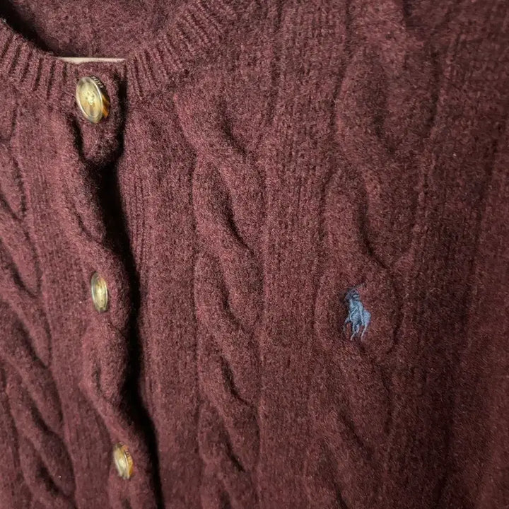 [BUNJANG] Polo Ralph Lauren Burgundy Cable Knit Cardigan L / POLO 폴로랄프로렌 버건디 케이블 니트 가디건 L