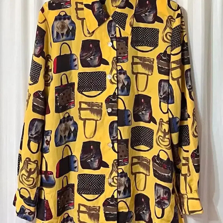 [BUNJANG] Yellow Vintage Bag Pattern Blouse / 옐로우 빈티지 가방 셔츠 55-66반 상태좋음 오염없음