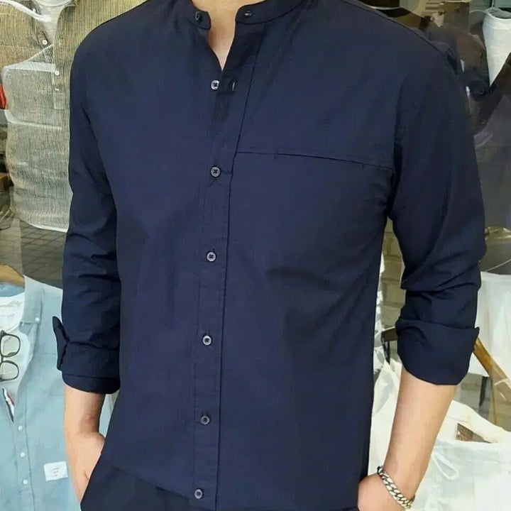 [BUNJANG] Washing Cotton Stitch Henley Neck Shirt (New) / 새상품 스틸 워싱코튼 스티치 헨리넥셔츠