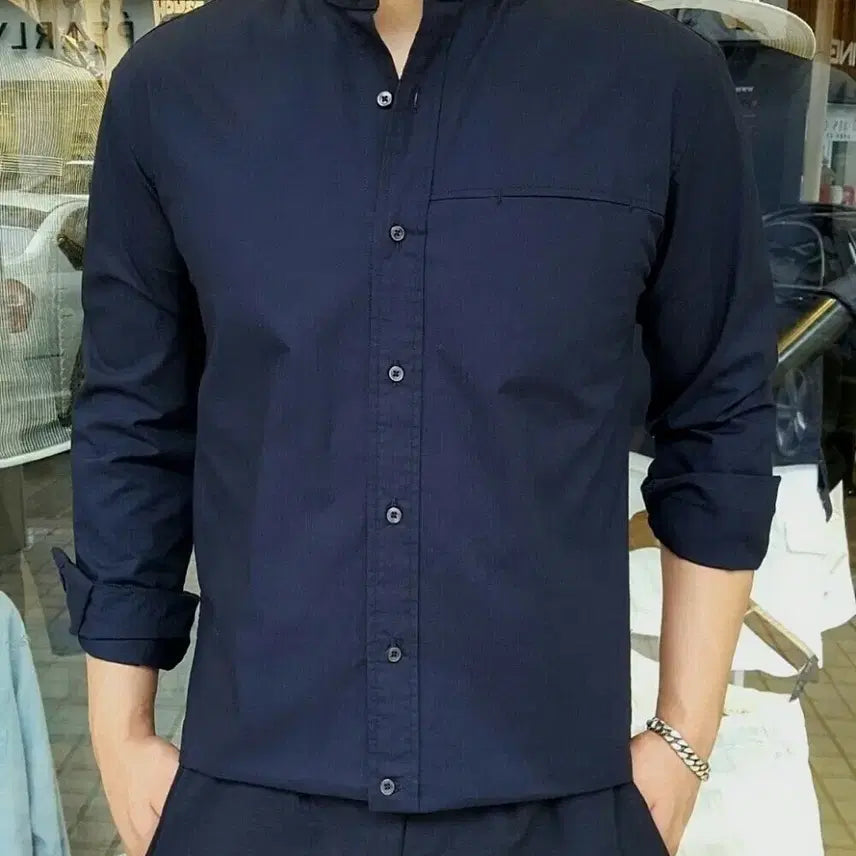 [BUNJANG] Washing Cotton Stitch Henley Neck Shirt (New) / 새상품 스틸 워싱코튼 스티치 헨리넥셔츠