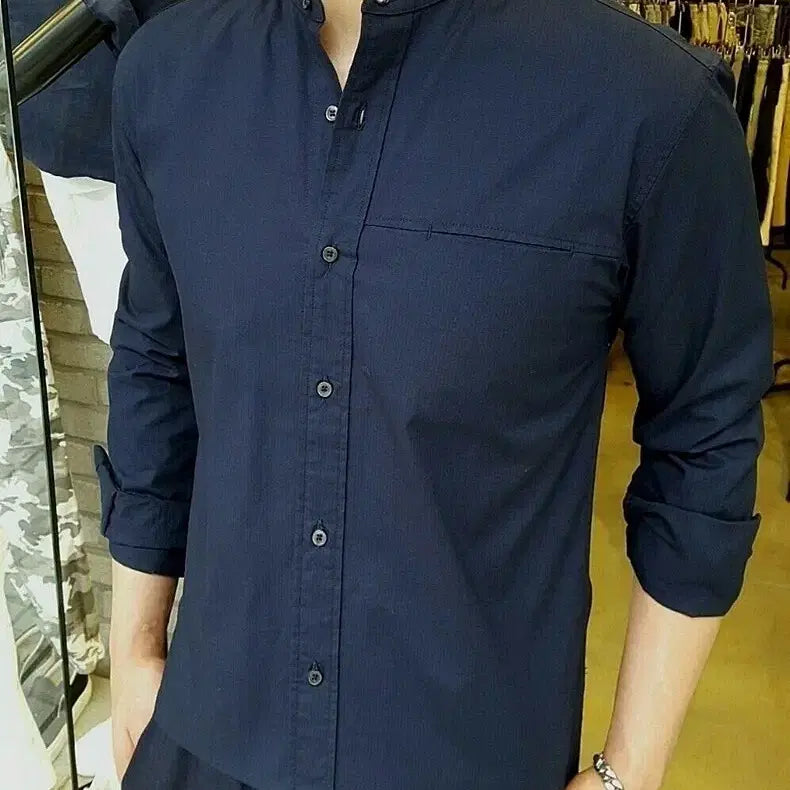 [BUNJANG] Washing Cotton Stitch Henley Neck Shirt (New) / 새상품 스틸 워싱코튼 스티치 헨리넥셔츠