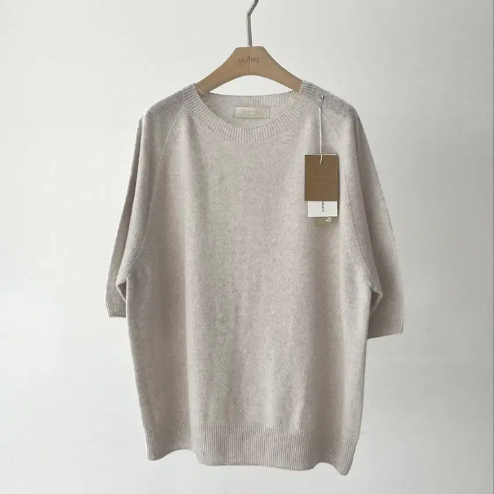[BUNJANG] Motif Whole Garment Round Short Sleeve Knit Oatmeal Grey / (새상품) 모티브 홀가먼트 라운드 반팔 니트 오트밀 그레이