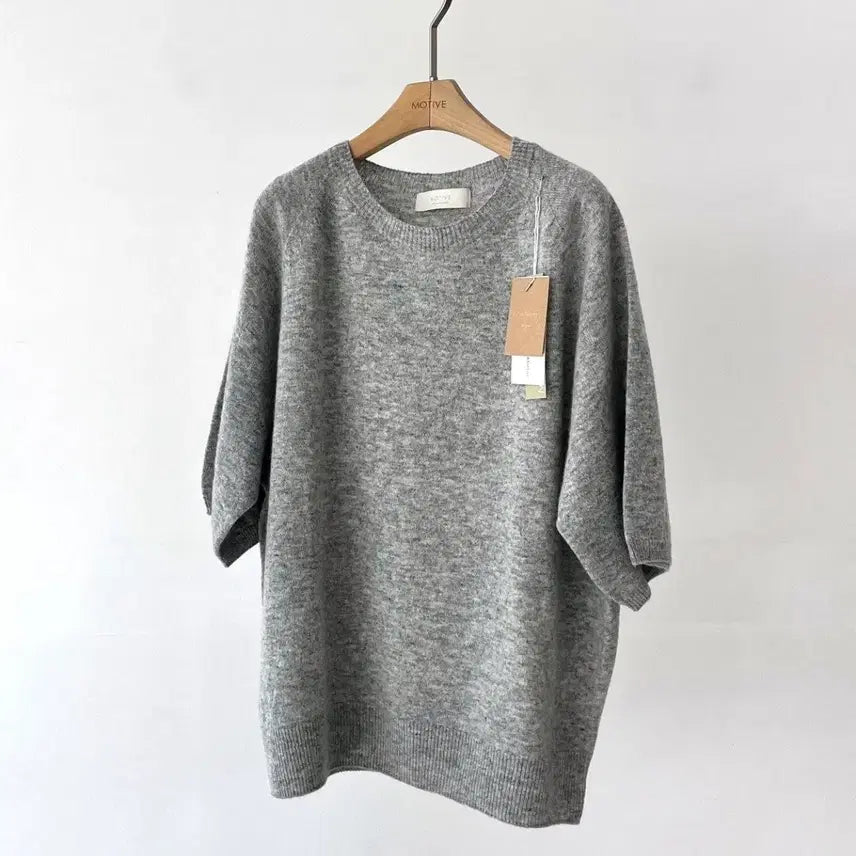 [BUNJANG] Motif Whole Garment Round Short Sleeve Knit Oatmeal Grey / (새상품) 모티브 홀가먼트 라운드 반팔 니트 오트밀 그레이