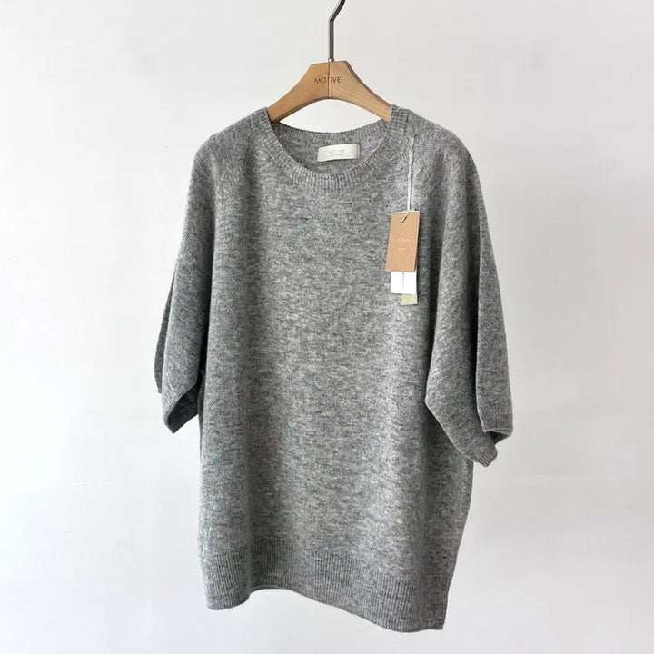 [BUNJANG] Motif Whole Garment Round Short Sleeve Knit Oatmeal Grey / (새상품) 모티브 홀가먼트 라운드 반팔 니트 오트밀 그레이