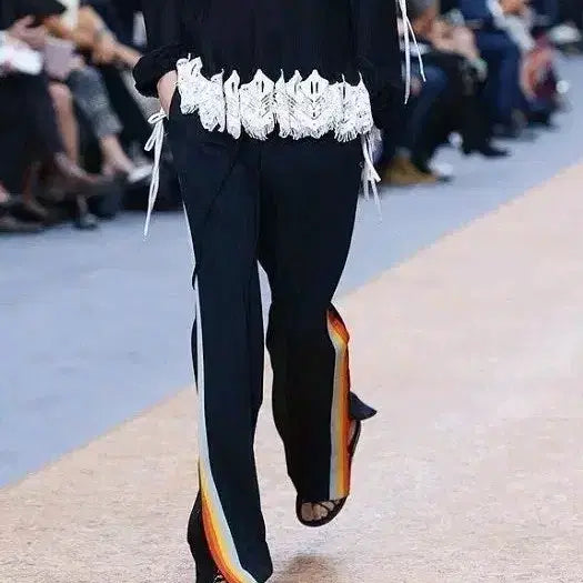 [BUNJANG] Zara Black Wide Leg Slacks with Colored Side Line / 자라컬러 라인 블랙 와이드 슬랙스