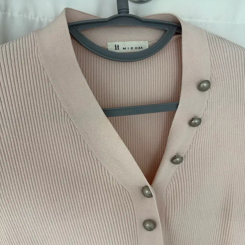 [BUNJANG] It MICHAA Pink Ribbed Short-Sleeve Collar Knit / 잇미샤 핑크 골지 반팔 카라 니트