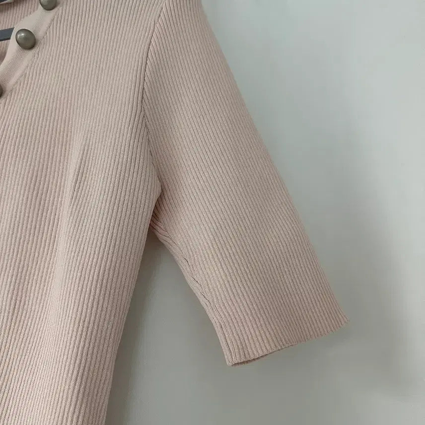 [BUNJANG] It MICHAA Pink Ribbed Short-Sleeve Collar Knit / 잇미샤 핑크 골지 반팔 카라 니트