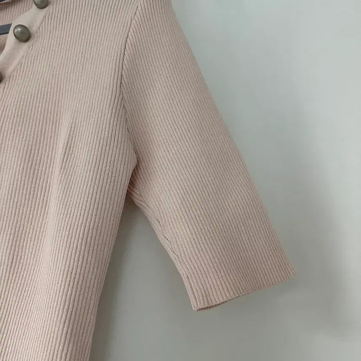 [BUNJANG] It MICHAA Pink Ribbed Short-Sleeve Collar Knit / 잇미샤 핑크 골지 반팔 카라 니트