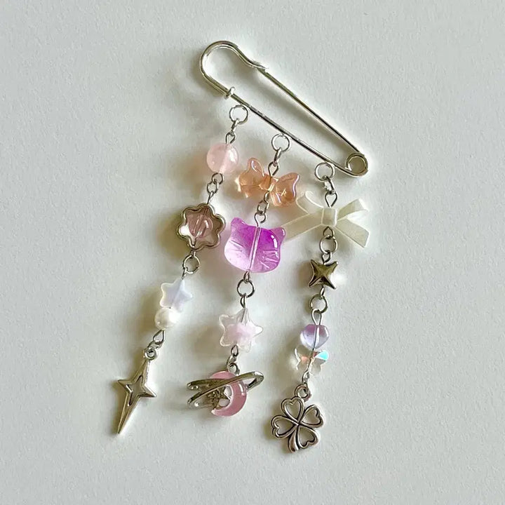 [BUNJANG] Y2K Kitsch Cat Safety Pin Charm / y2k 키치 고양이 행성 옷핀키링(가로5cm)