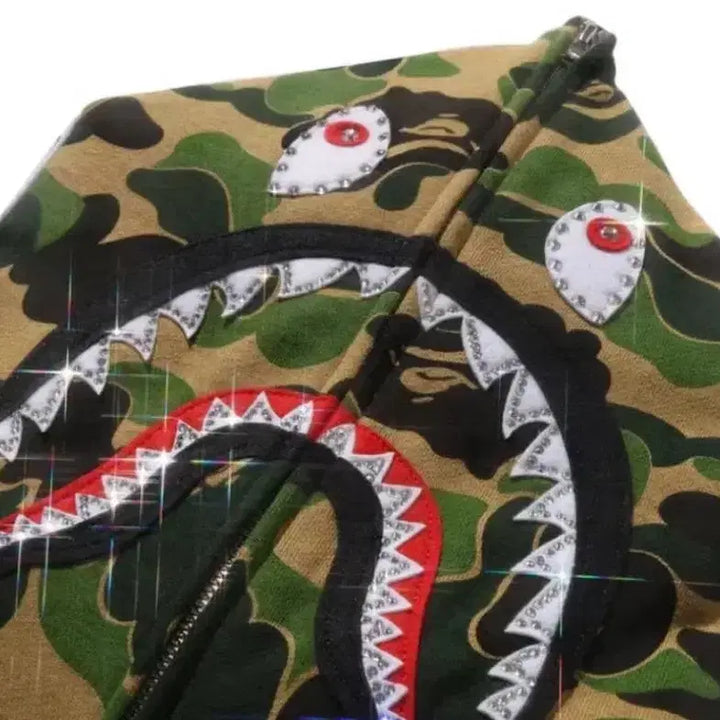[BUNJANG] BAPE Shark Hooded Zip-Up ABC Camo Crystal Stone Green M / 오늘만) 베이프 샤크 후드 집업 abc 카모 크리스탈 스톤 그린 M