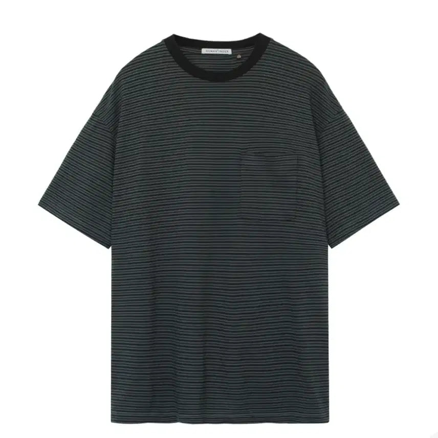 [BUNJANG] POLITERU Human Index Human Stripe Pocket 1/2 Sleeve T-Shirt Green / [4] 폴리테루 휴먼인덱스 휴먼 스트라이프 포켓 1/2 티셔츠 그린
