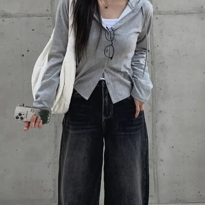 [BUNJANG] Avely Grey Slim Fit Hooded Cardigan / 에이블리 그레이 슬림핏 후드 가디건