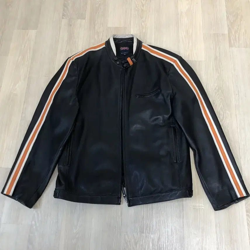 [BUNJANG] Ghost Lambskin Leather Colorblock Cafe Racer Single Rider Jacket / 105) 고스트 GHOST 양가죽 배색 카페레이서 싱글라이더 자켓