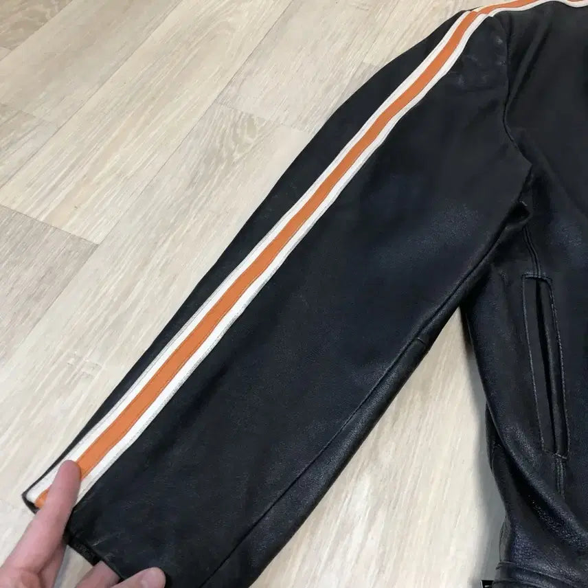 [BUNJANG] Ghost Lambskin Leather Colorblock Cafe Racer Single Rider Jacket / 105) 고스트 GHOST 양가죽 배색 카페레이서 싱글라이더 자켓