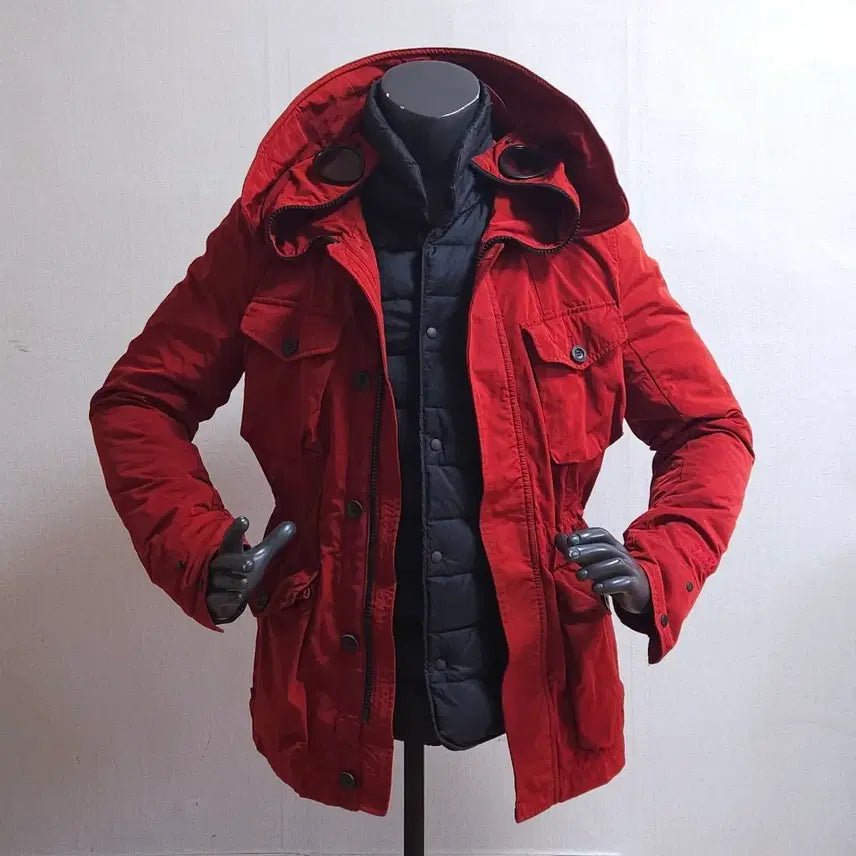 [BUNJANG] CP Company Goggle Hood Red Field Jacket / CP 씨피컴퍼니 고글 후드 레드 야상 점퍼