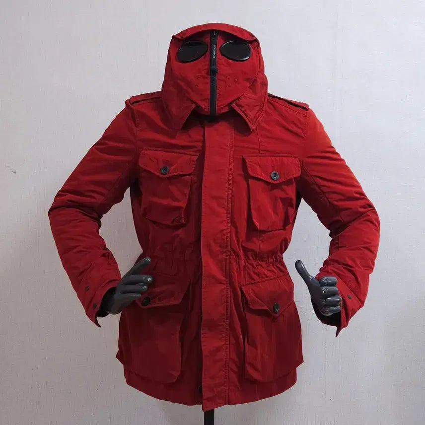[BUNJANG] CP Company Goggle Hood Red Field Jacket / CP 씨피컴퍼니 고글 후드 레드 야상 점퍼