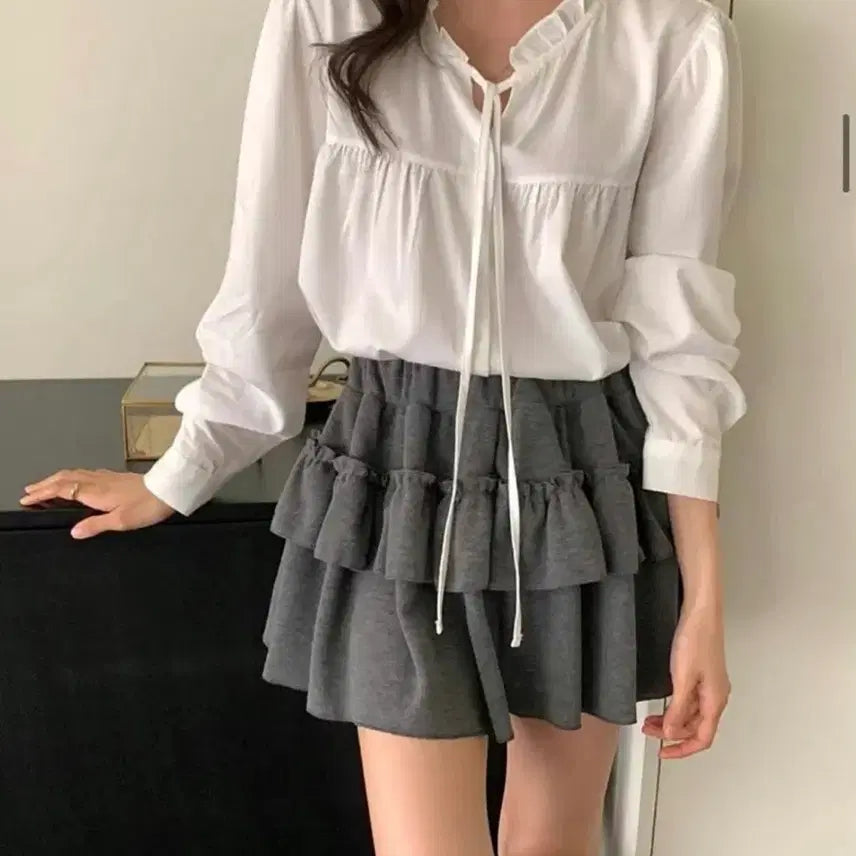 [BUNJANG] Untoy Frill Shirring String Blouse Pink / untoy 프릴 셔링 스트링 블라우스 핑크