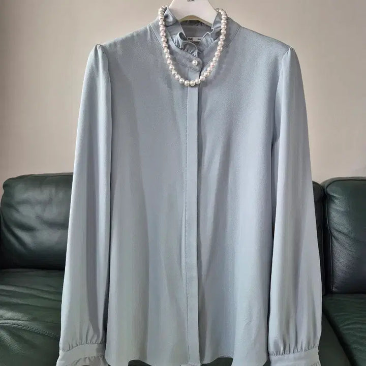 [BUNJANG] MOSS Pearl Button Blouse Mint S / 미쏘 진주버튼 민트 블라우스 S