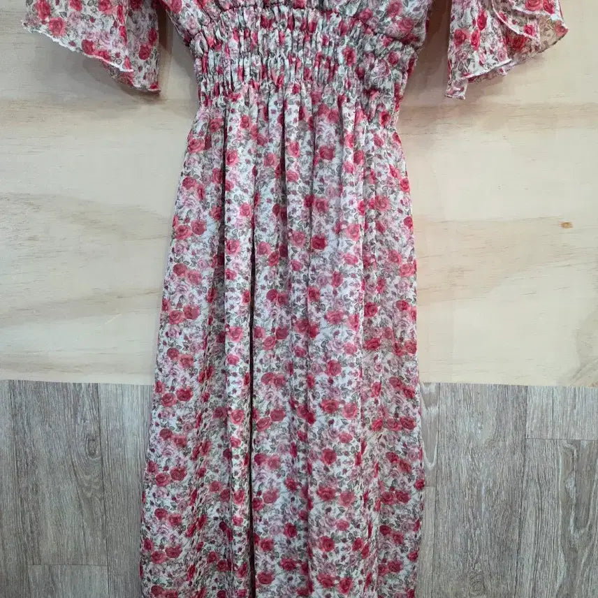 [BUNJANG] Rose Pattern Chiffon Long Dress / 1166) 장미패턴 쉬폰 롱 원피스