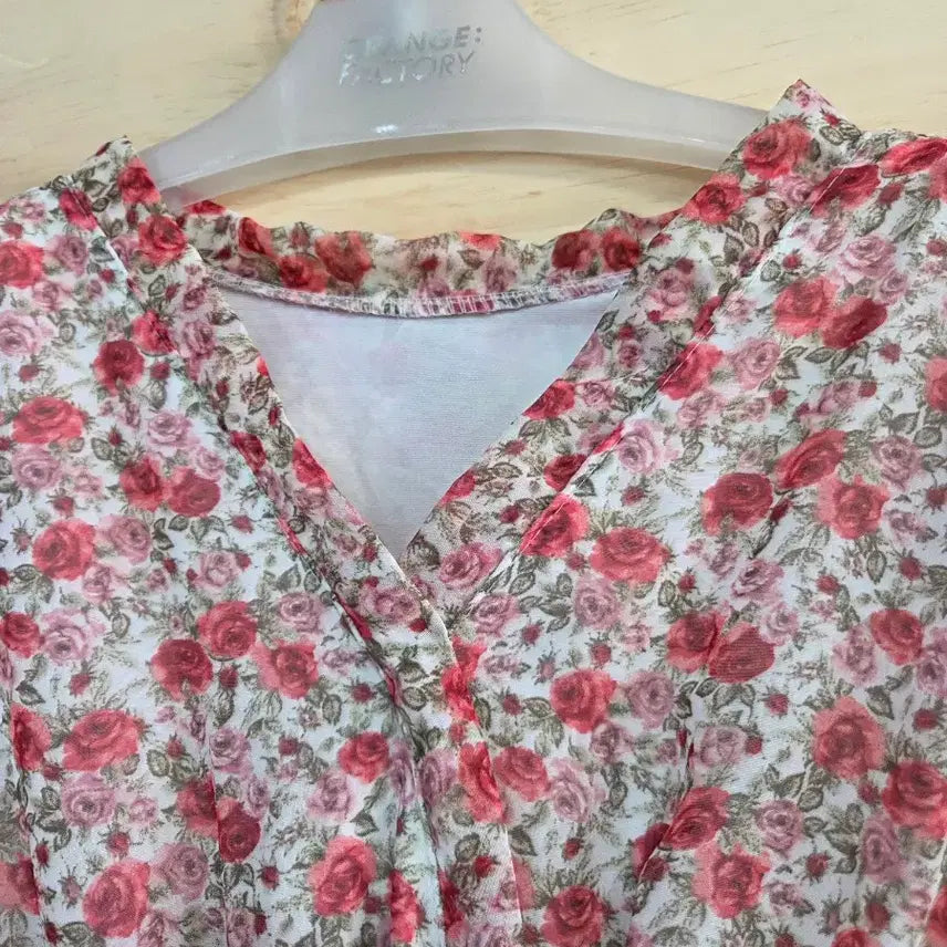 [BUNJANG] Rose Pattern Chiffon Long Dress / 1166) 장미패턴 쉬폰 롱 원피스