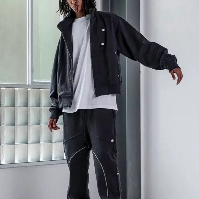 [BUNJANG] Loa_ring_gourd Oblique Zipper Heavy Weight Pants Black / [L] 로어링가드 오블리크 지퍼 헤비 웨이트 팬츠 블랙