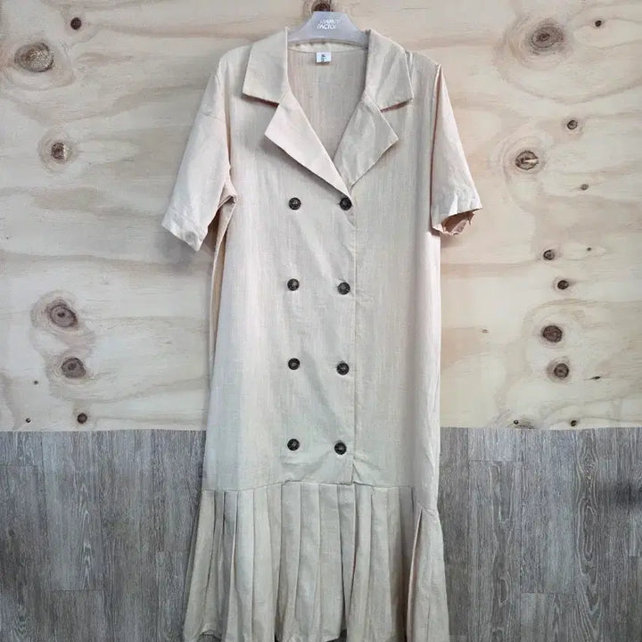 [BUNJANG] Double Button Long Dress - Beige / 1021) 더블 버튼 롱 원피스