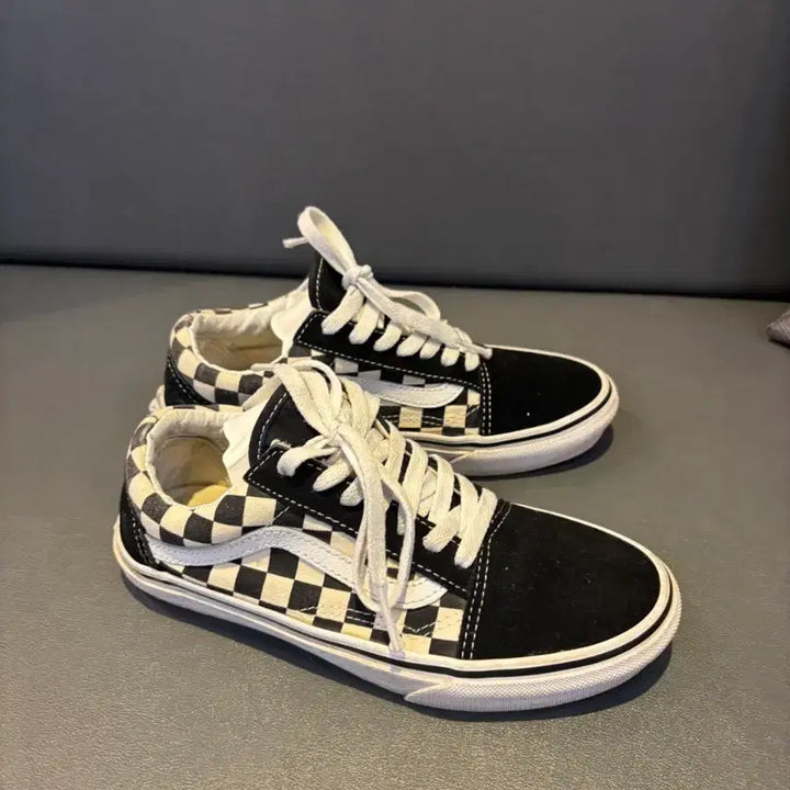 [BUNJANG] Vans Old Skool Black Checkerboard Sneakers / 반스 올드스쿨 블랙 체커보드 스니커즈 225