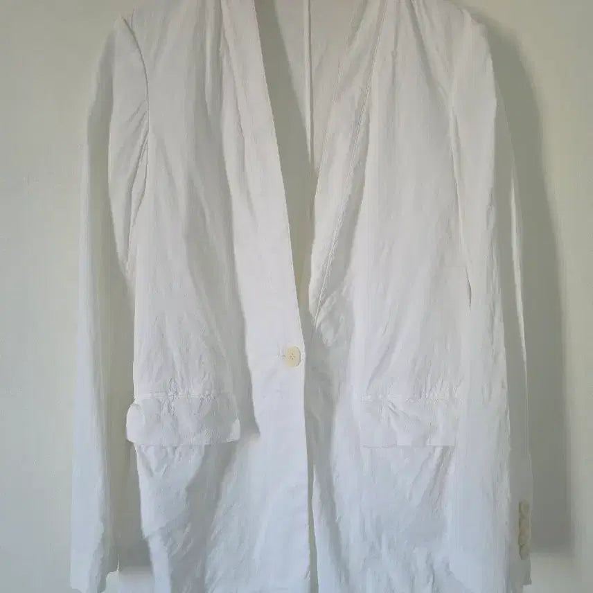 [BUNJANG] Theory White Linen Blend Collarless Jacket Size 0 / 띠어리 Theory 화이트 린넨 혼방 노카라 자켓 0사이즈