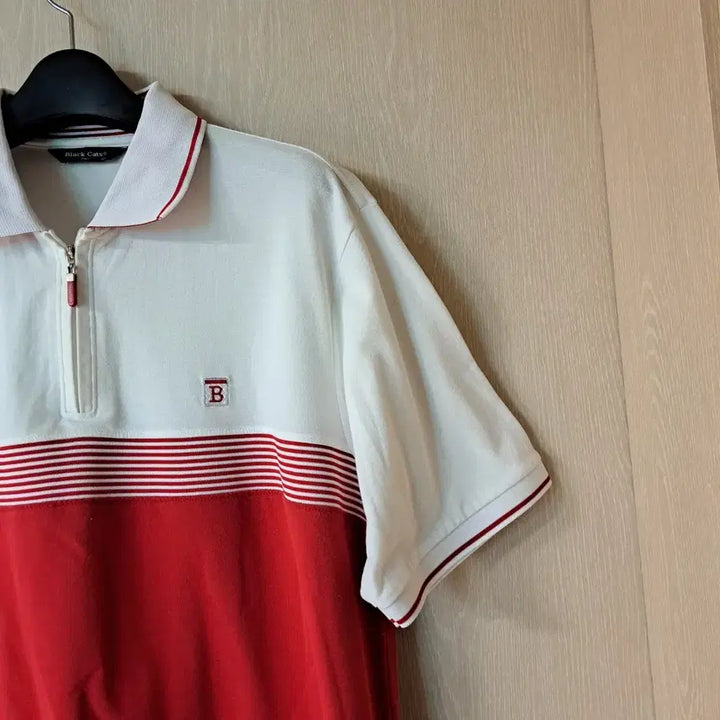 [BUNJANG] Blackcats Short-Sleeve Polo Shirt White/Red Size 105 / 블랙캣츠 반팔 카라티 화이트/레드사이즈105