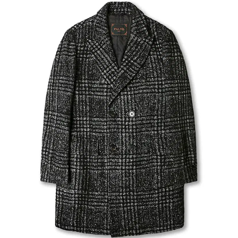 [BUNJANG] Palto Italy Fabric Luxury Black Check Double Coat / 팔토 [Palto] 이태리 패브릭 럭셔리 블랙 체크 더블 코트 100