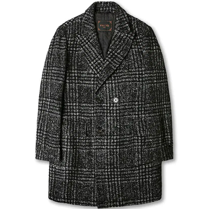 [BUNJANG] Palto Italy Fabric Luxury Black Check Double Coat / 팔토 [Palto] 이태리 패브릭 럭셔리 블랙 체크 더블 코트 100