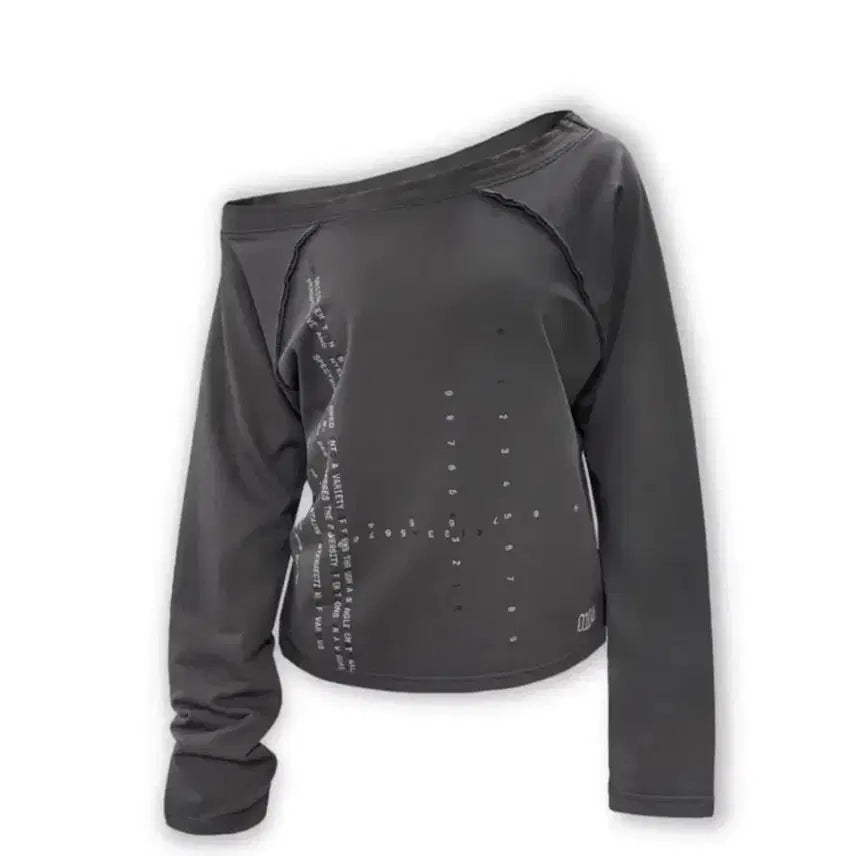 [BUNJANG] Off-Shoulder Long-Sleeve Top - Grey / 0104 오프숄더 그레이 긴팔