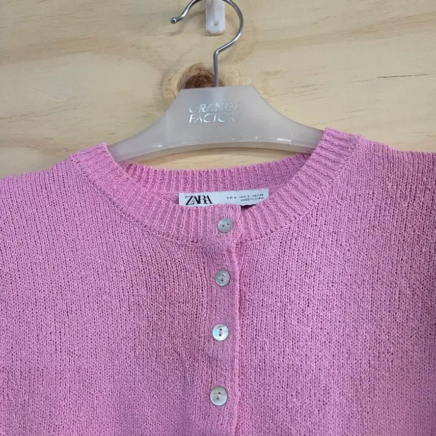 [BUNJANG] ZARA Summer Knit Crop Cardigan Pink Size S / 625) 자라 ZARA 여름 니트 크롭 가디건