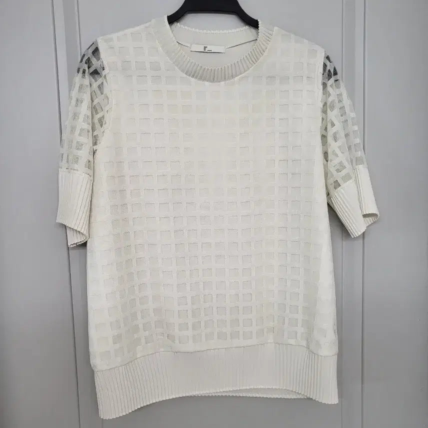 [BUNJANG] Renoma White Check See-Through Short Sleeve T-Shirt / 레노마.  화이트 체크 시스루 반팔티