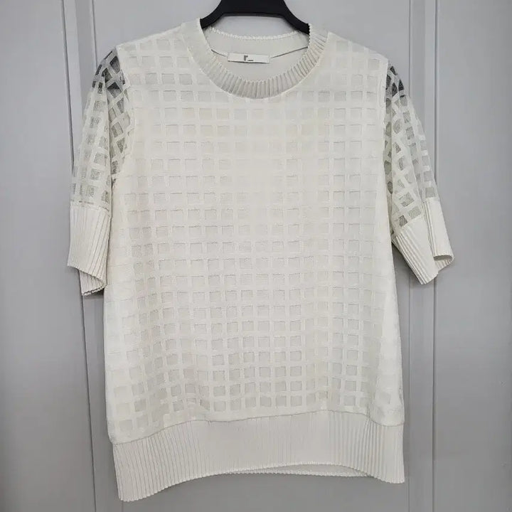 [BUNJANG] Renoma White Check See-Through Short Sleeve T-Shirt / 레노마.  화이트 체크 시스루 반팔티