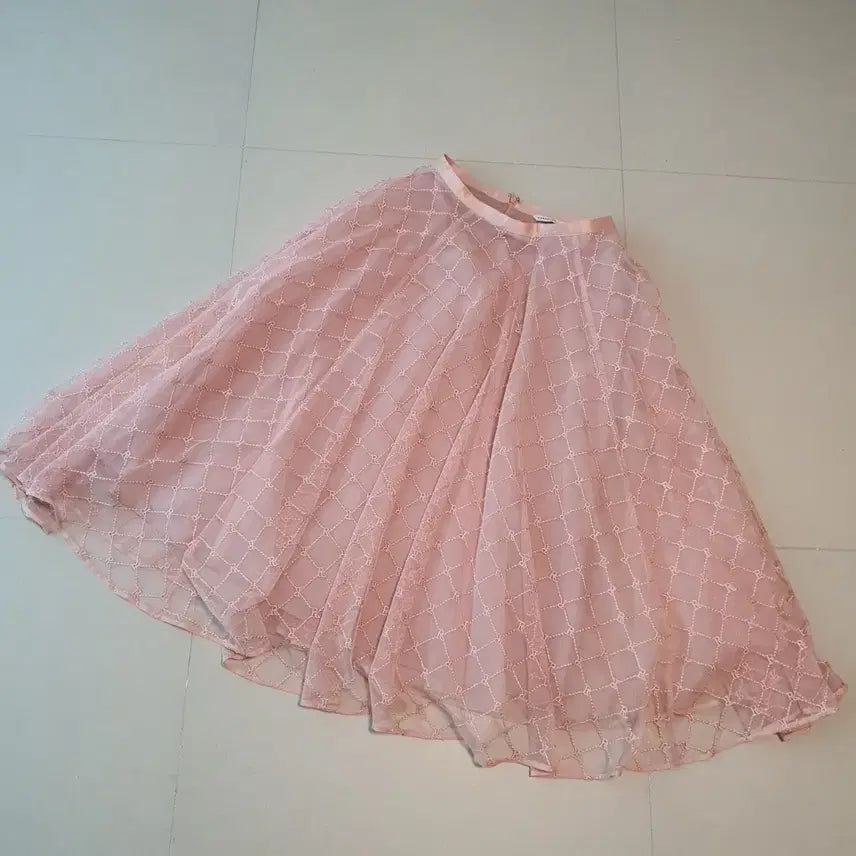 [BUNJANG] Lenibon Pink Chiffon Frill Lace Long Skirt Size 71 / 레니본 핑크 샤 프릴 레이스 스커트 71