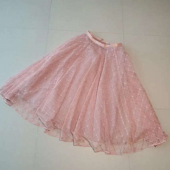 [BUNJANG] Lenibon Pink Chiffon Frill Lace Long Skirt Size 71 / 레니본 핑크 샤 프릴 레이스 스커트 71