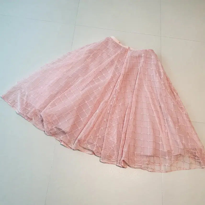 [BUNJANG] Lenibon Pink Chiffon Frill Lace Long Skirt Size 71 / 레니본 핑크 샤 프릴 레이스 스커트 71
