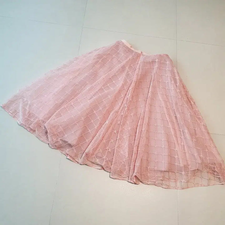 [BUNJANG] Lenibon Pink Chiffon Frill Lace Long Skirt Size 71 / 레니본 핑크 샤 프릴 레이스 스커트 71