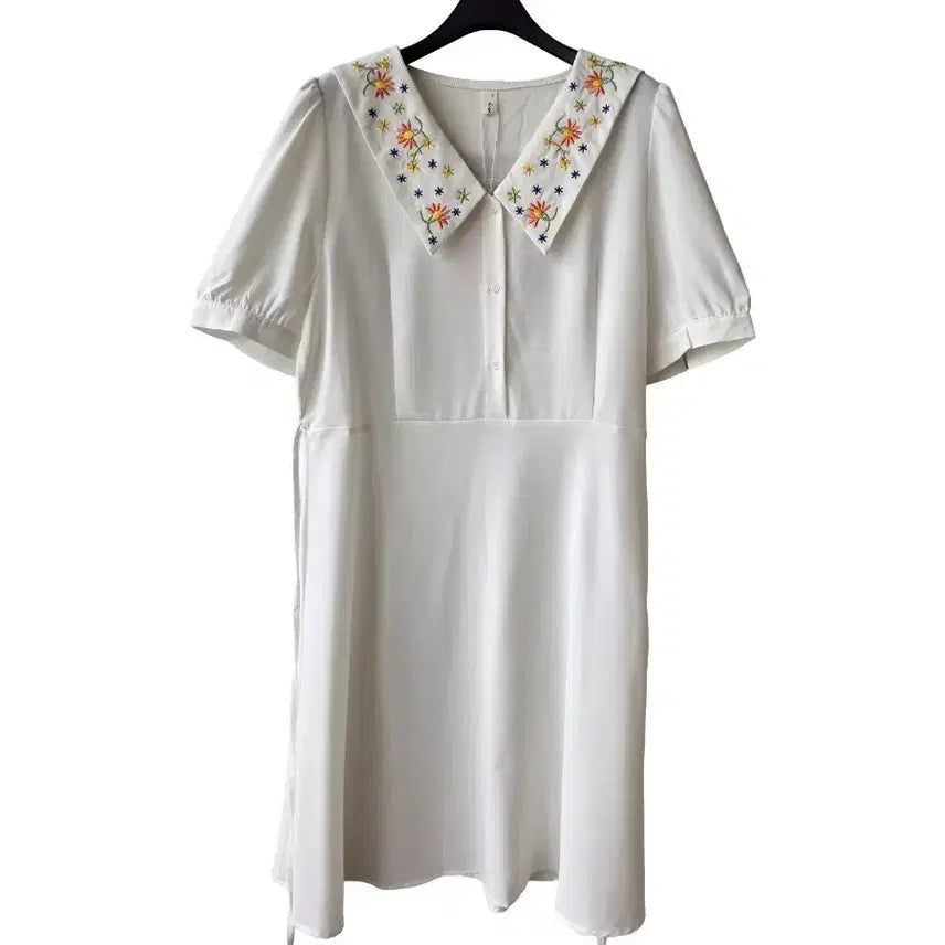 [BUNJANG] Embroidered Collar A-Line White Dress / XL/ 자수카라 화이트 원피스/새제품