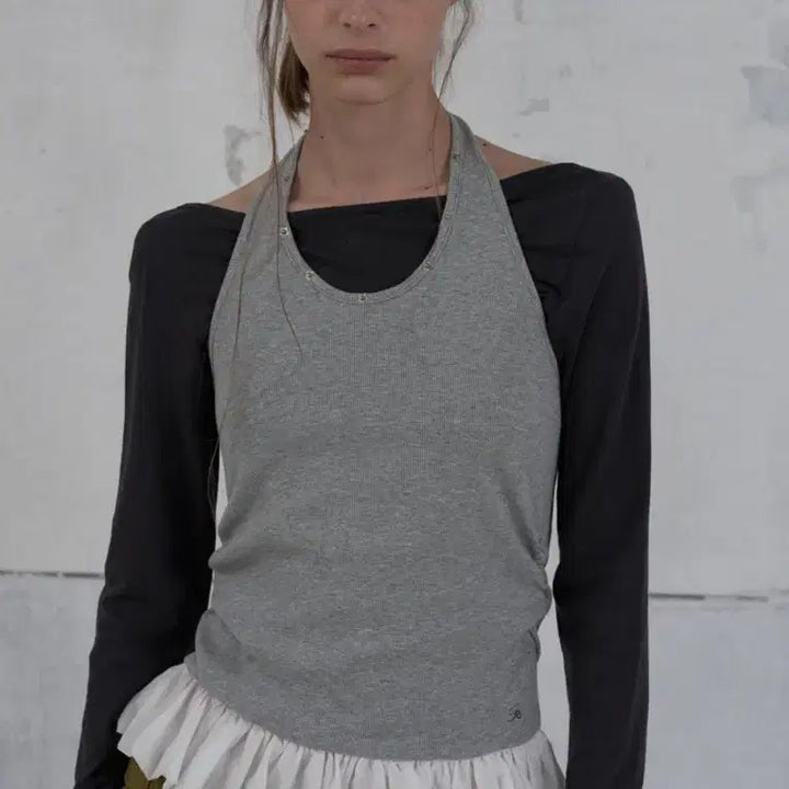 [BUNJANG] Foeto Petal Edge Halter Top - Gray / (택o/새상품) foeto 포에토 페탈 엣지 홀터탑 그레이