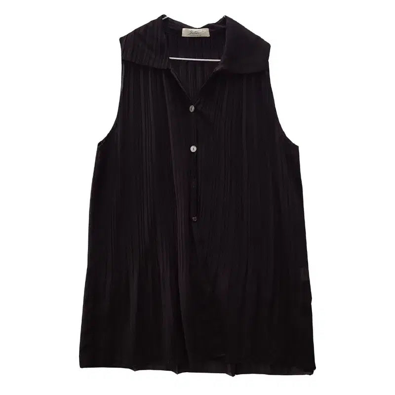 [BUNJANG] Vintage Pleated Sleeveless Blouse Brown / 빈티지 플리츠 브라운 블라우스 슬리브리스 F